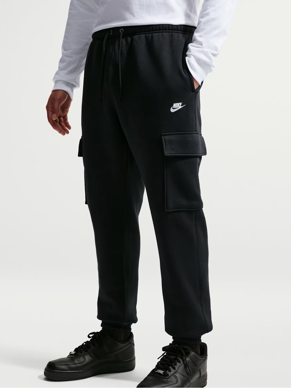 Nike Black Cargo Sweatpants with White Swoosh